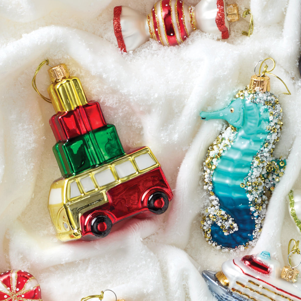 Ornement de camionnette en verre soufflé avec cadeaux