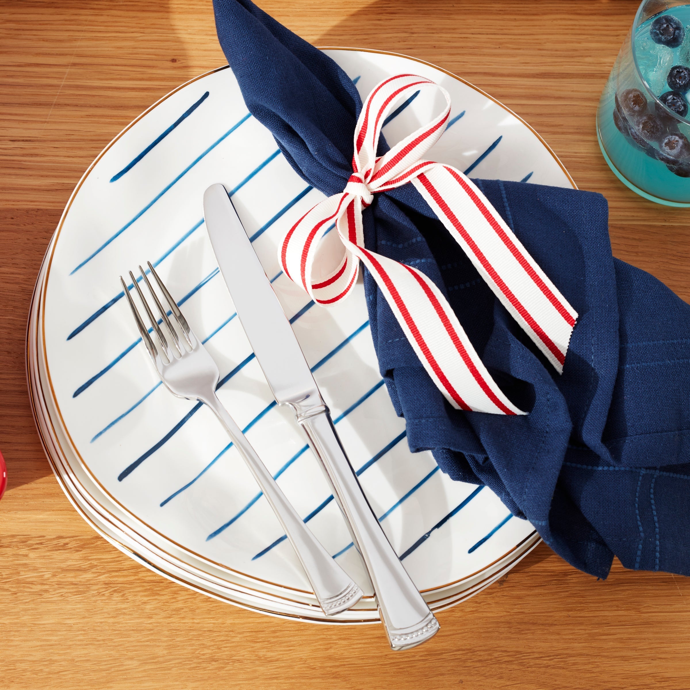 Assiettes plates Blue Bay Stripes - Lot de 4