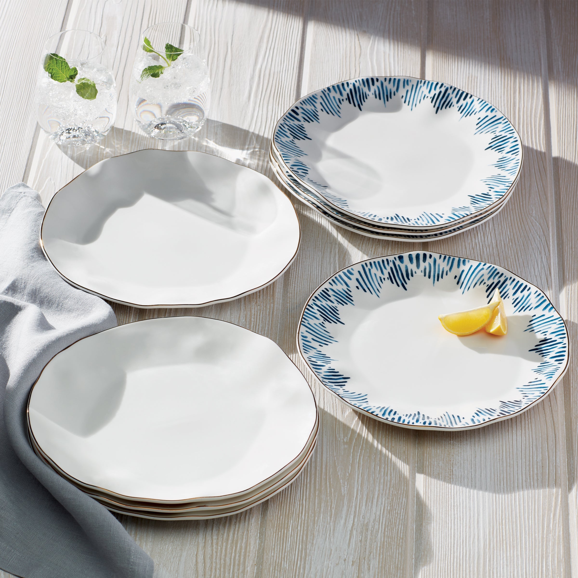 Assiettes plates Blue Bay Ikat - Lot de 4
