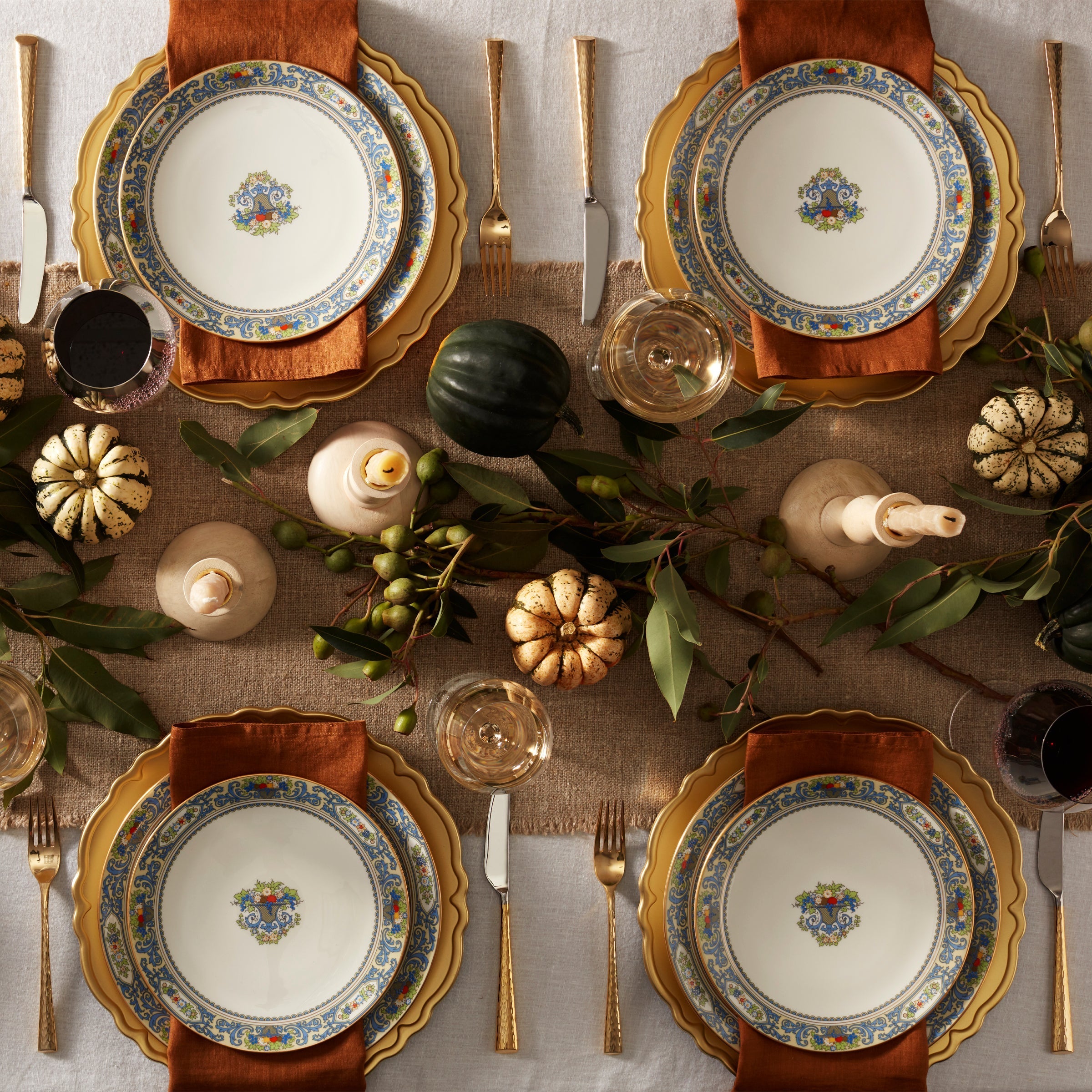 Assiettes décoratives blanches automnales - Lot de 4