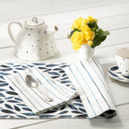 Set de table réversible à motif feuille de laurier bleu/rayures