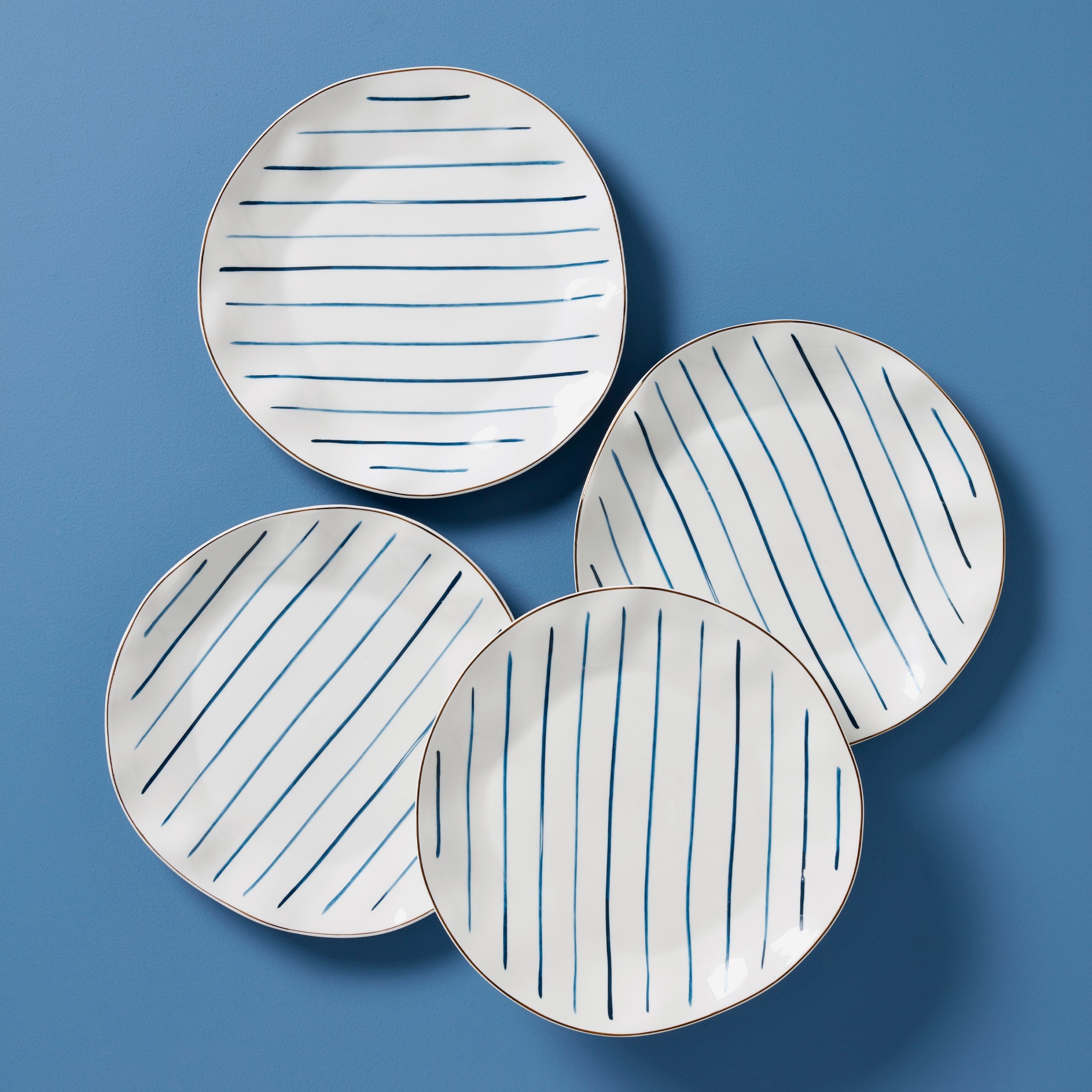 Assiettes plates Blue Bay Stripes - Lot de 4