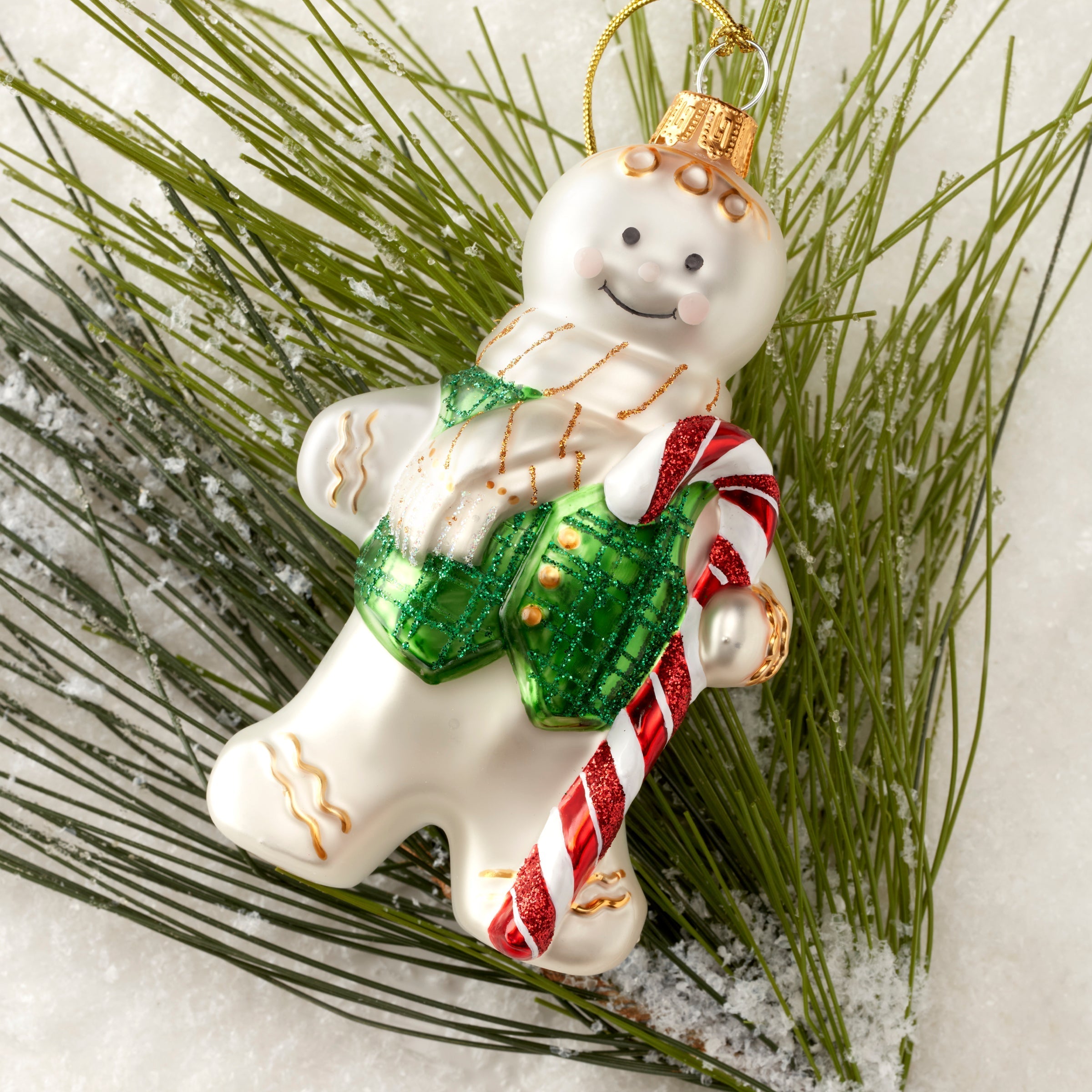 Ornement en verre soufflé rétro en forme de pain d'épice 2025