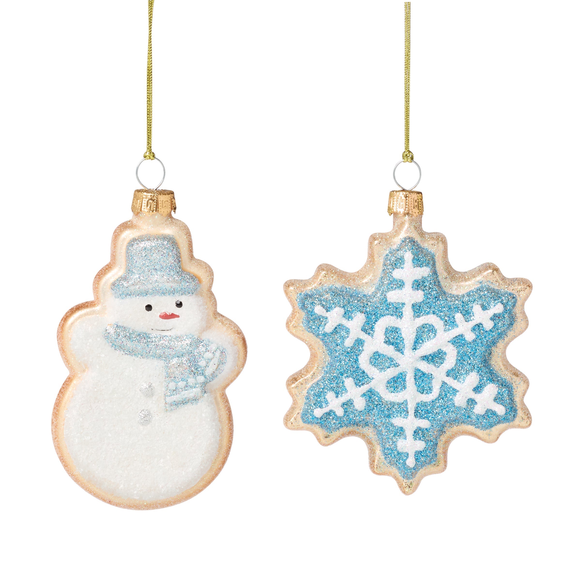 Ornements de biscuits en verre soufflé bonhomme de neige et flocon de neige 2