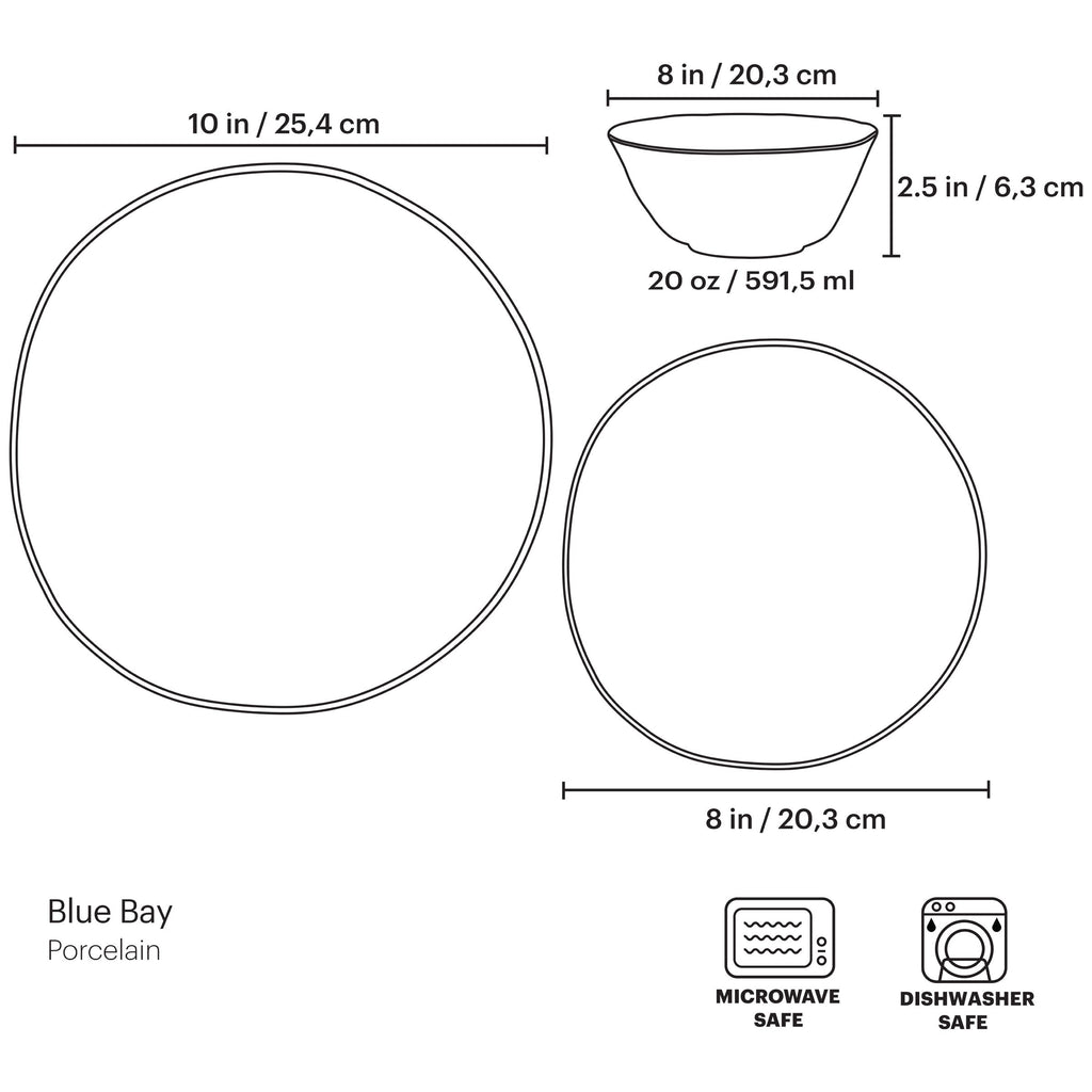 Service de table 12 pièces Blue Bay blanc