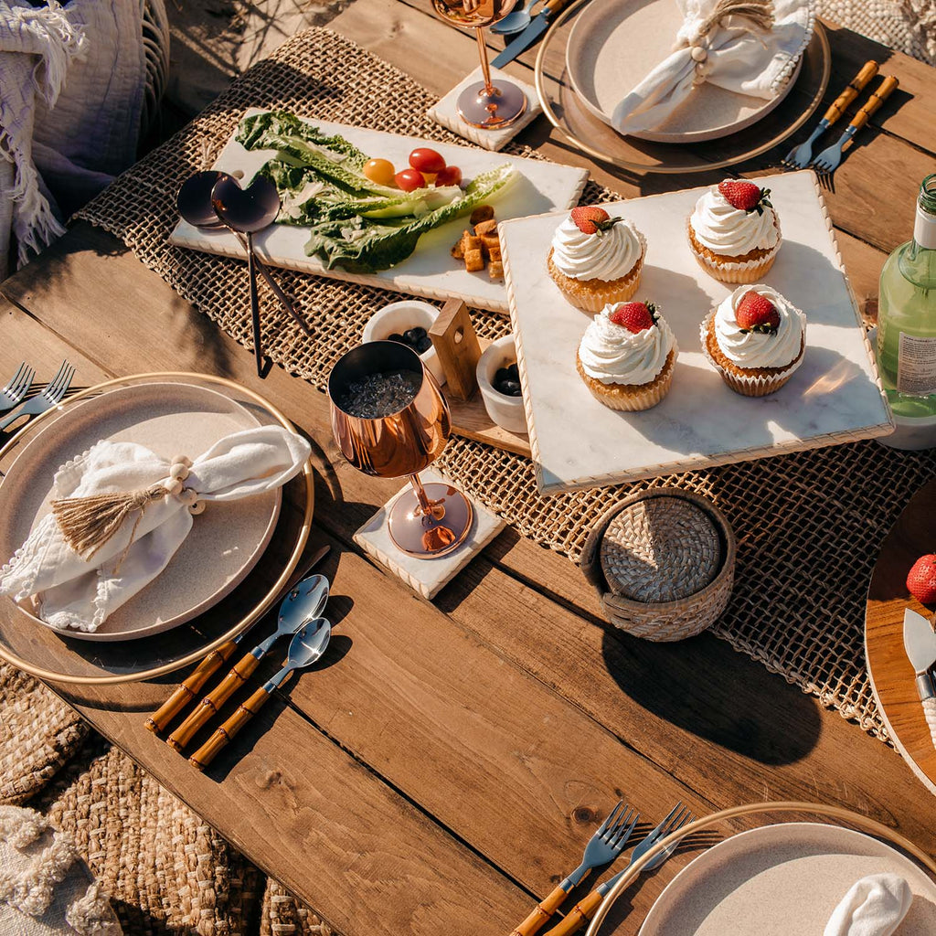 Ensemble de couverts 20 pièces avec manche en bambou